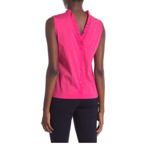 Laundry by Shelli Segal Poplin Ruffle Neck Blouse size M - Picture 2 of 6